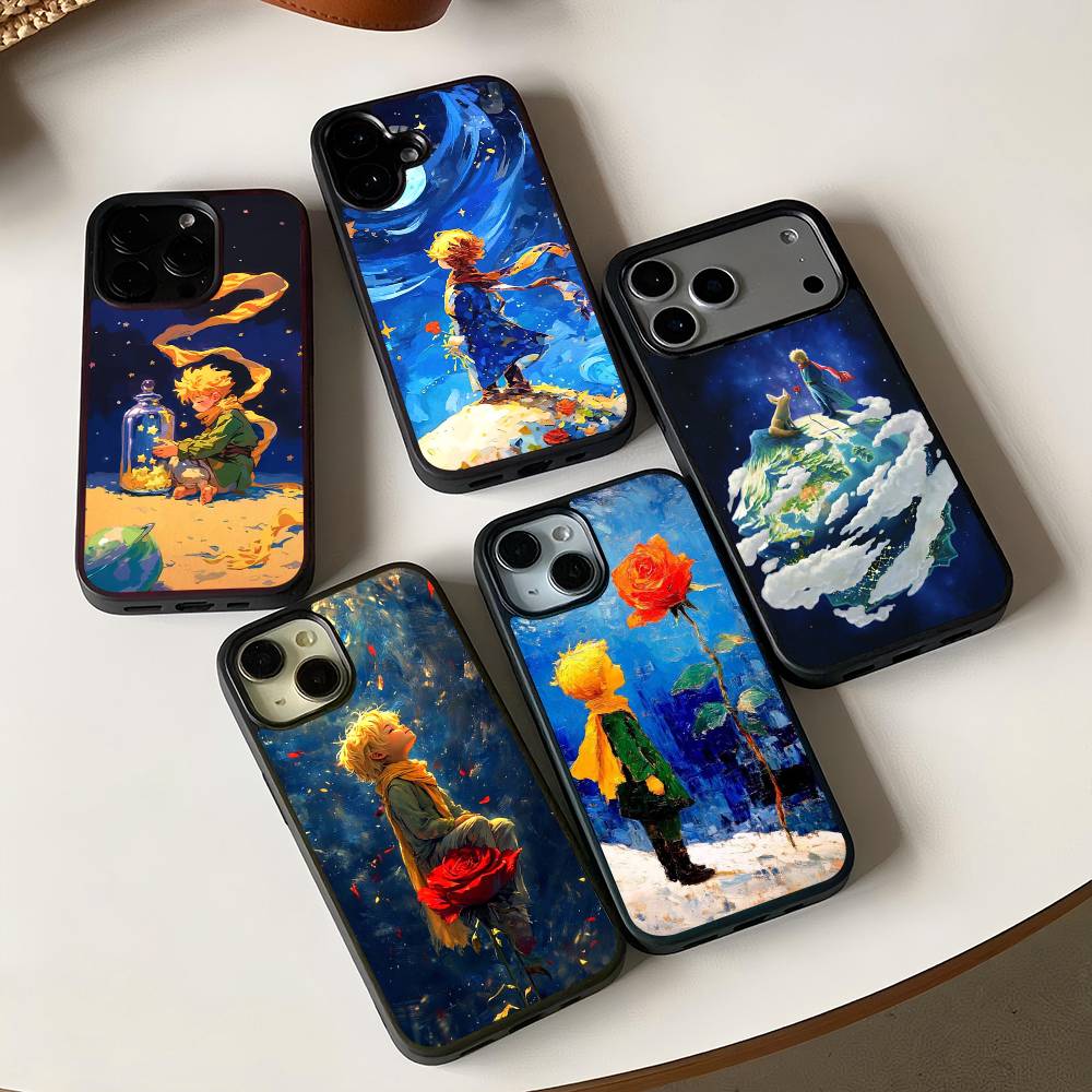 Oil Painting The Little Prince Black Silicone Hard Plastic Phone Case For Iphone 17 Air 16 15 14 13 12 11 Pro Max PC+TPU Cover