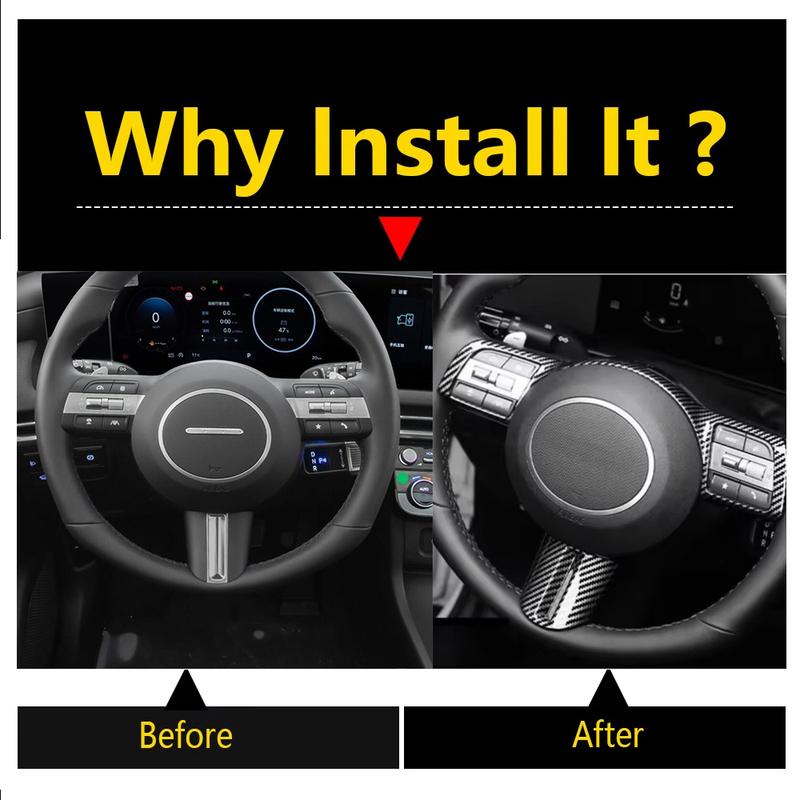 LHD Car Steering Wheel Frame Decoration Cover Trim For Hyundai Tucson NX4 2025 & KONA 2025 ABS Carbon Fiber Interior Accessories