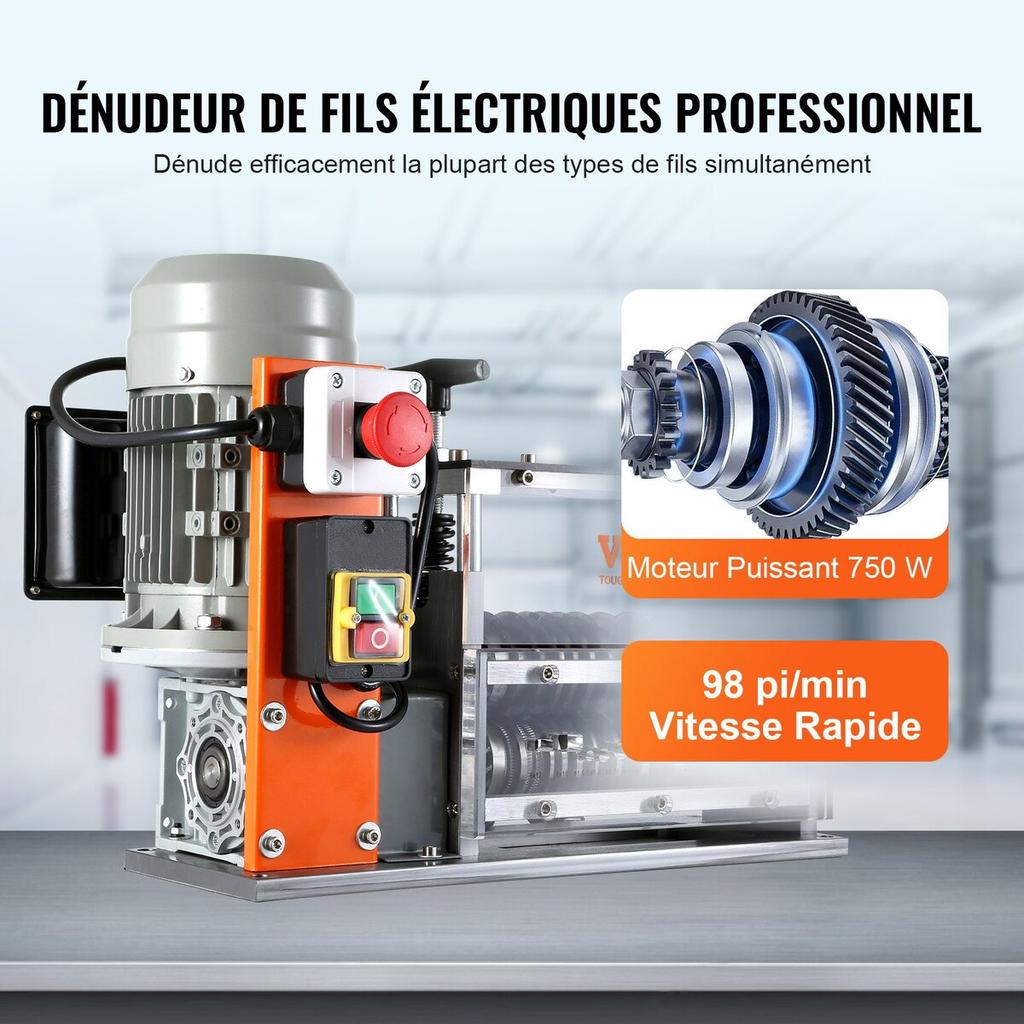 Automatic Wire Stripping Machine, 0.06''-1.57'' Electric Motorized Cable Stripper, 750 W, 98 Ft/min Wire Peeler with Visible Stripping Depth