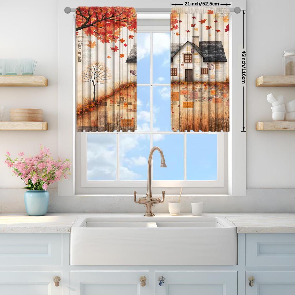 2pcs Autumn Red Maple Leaves Falling House Curtains   Versatile Design Suitable for Any Style   Creating a Peaceful Living Space