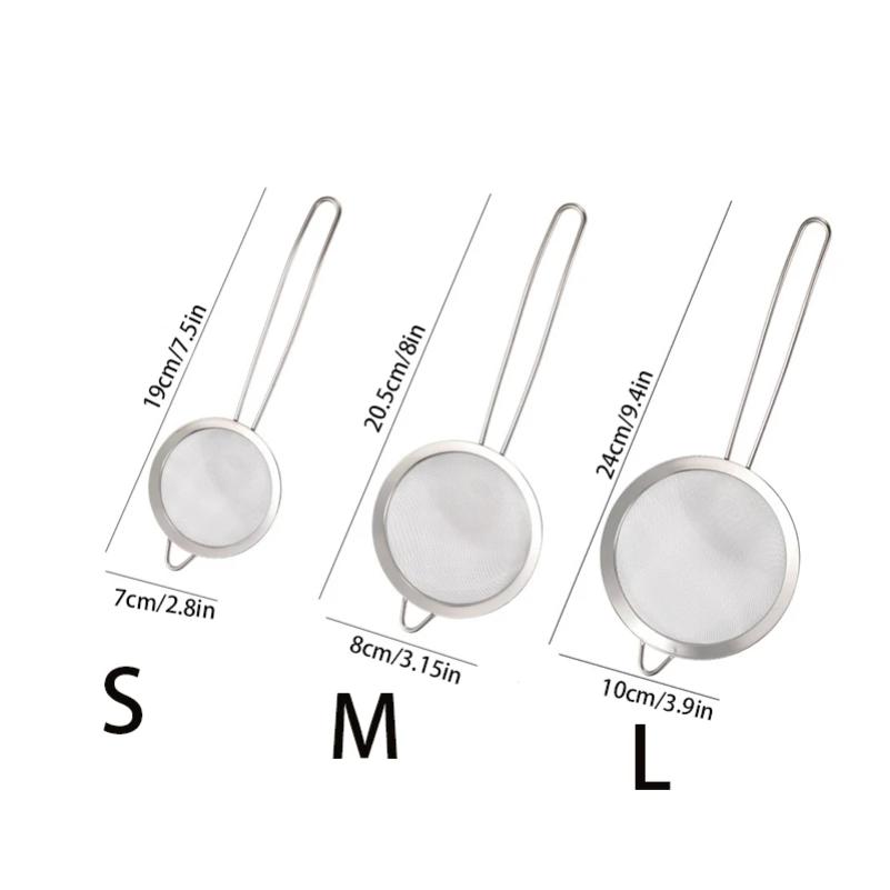 3pcs Stainless Steel Fine Mesh Strainer With Sturdy Handle And Hook, Colander Sifter For Juice Soy Milk, Kitchen Tools