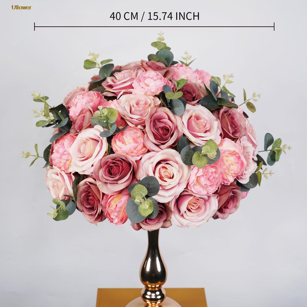 Uflower Silk Flower Ball Centerpiece Decor Artificial Wedding Backdrop Road Lead Floral Table Decoration for Events And Parties