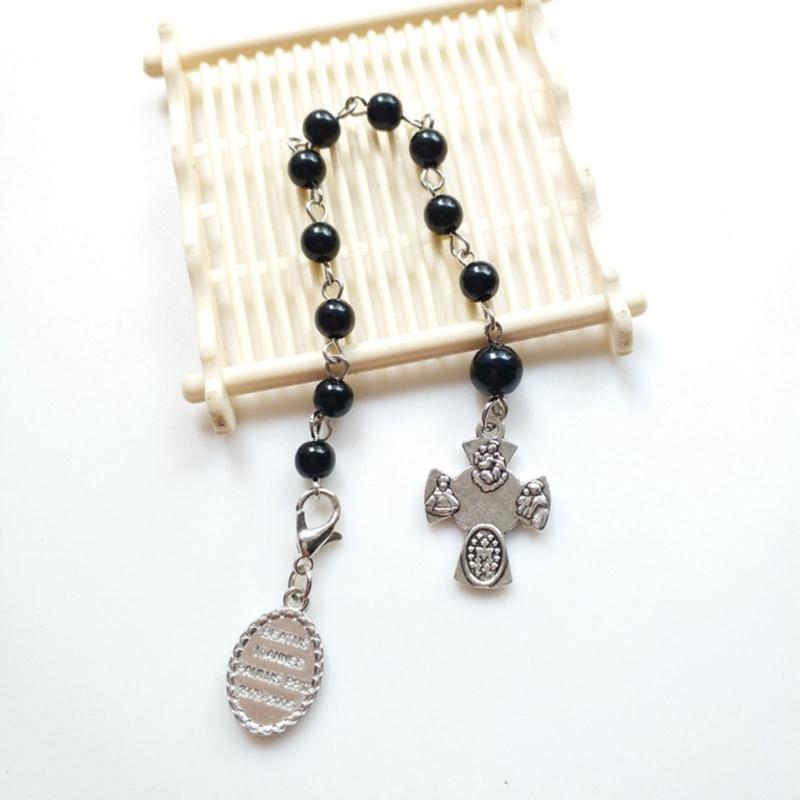 Classic Black Rosary Cross Bracelet Elegant Vintage Black Bead Bracelet Cross Pendant Hand Decorations Bracelets