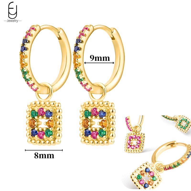 925 Silver Ear Buckles Fashion Hoop Earrings Colorful Crystal Pendants Gold Earring Premium Luxury Women's Jewelry Gift