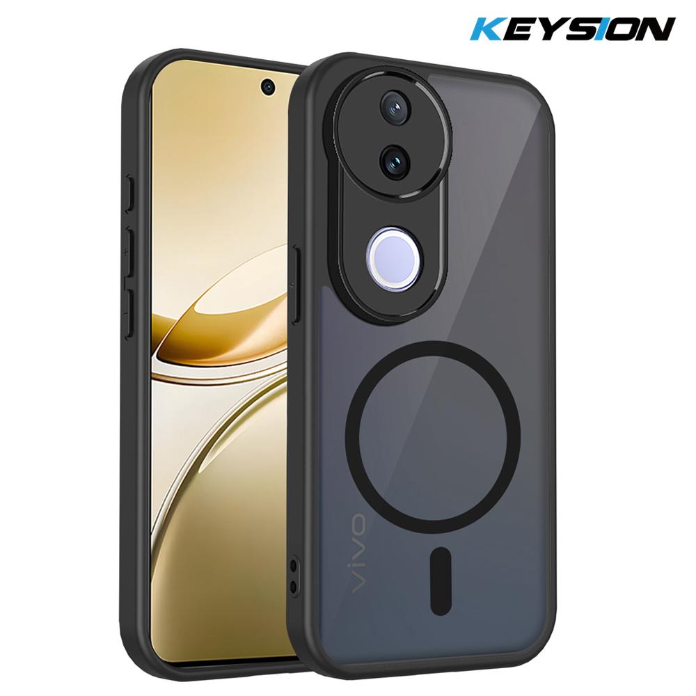 

KEYSION Magnetic Phone Case for VIVO V50 Soft Silicone+PC Matte Translucent Clear Shockproof Back Cover for VIVO V50 5G for VIVO V50 5G
