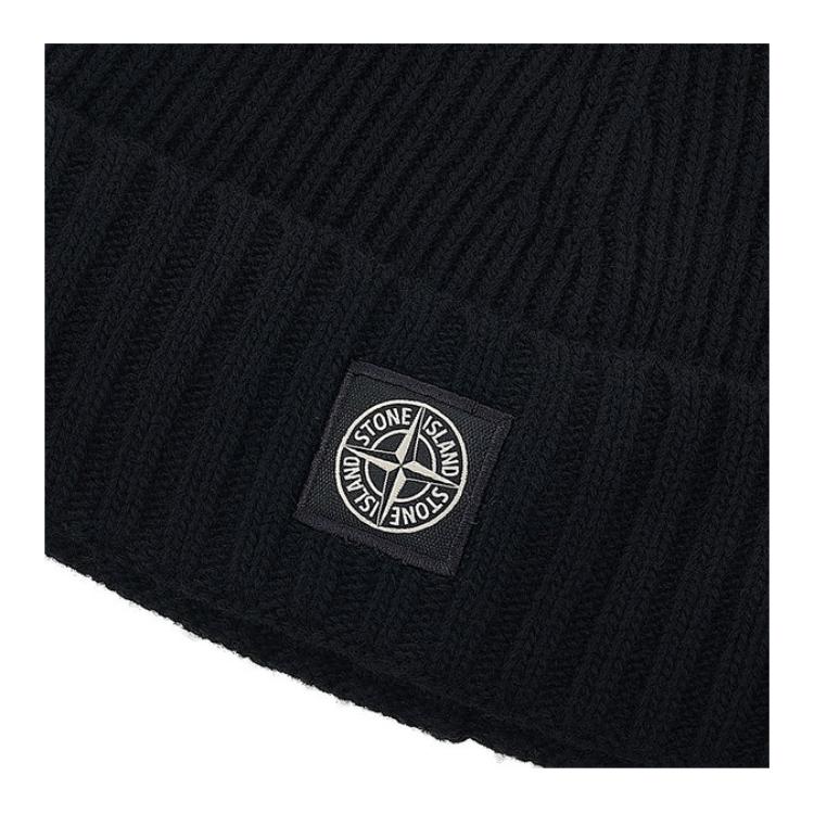 STONE ISLAND Logo Wool Knit Hat Men Hats Black 7916N03Z3-V0029