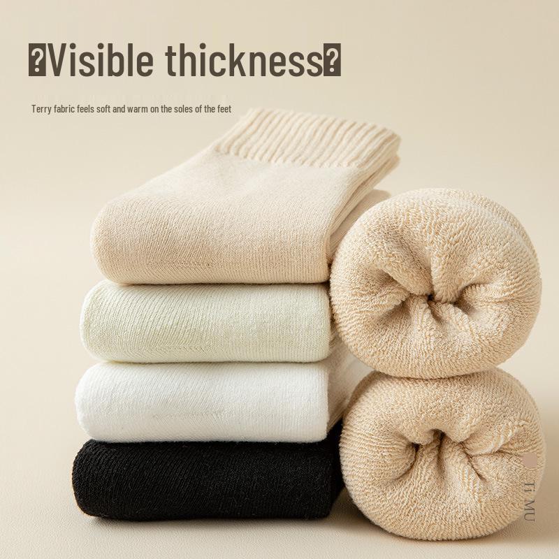 Women's Fleece-Lined Mid-Calf Socks - Thick, Warm Terry for Autumn/Winter
