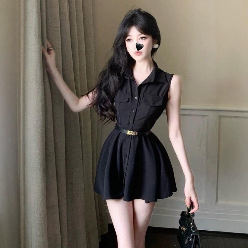 French Temperament Slim-fitting Sleeveless Shirt Dress Small Man Niche Design Feeling Waist A-word Skirt Women's Summer New