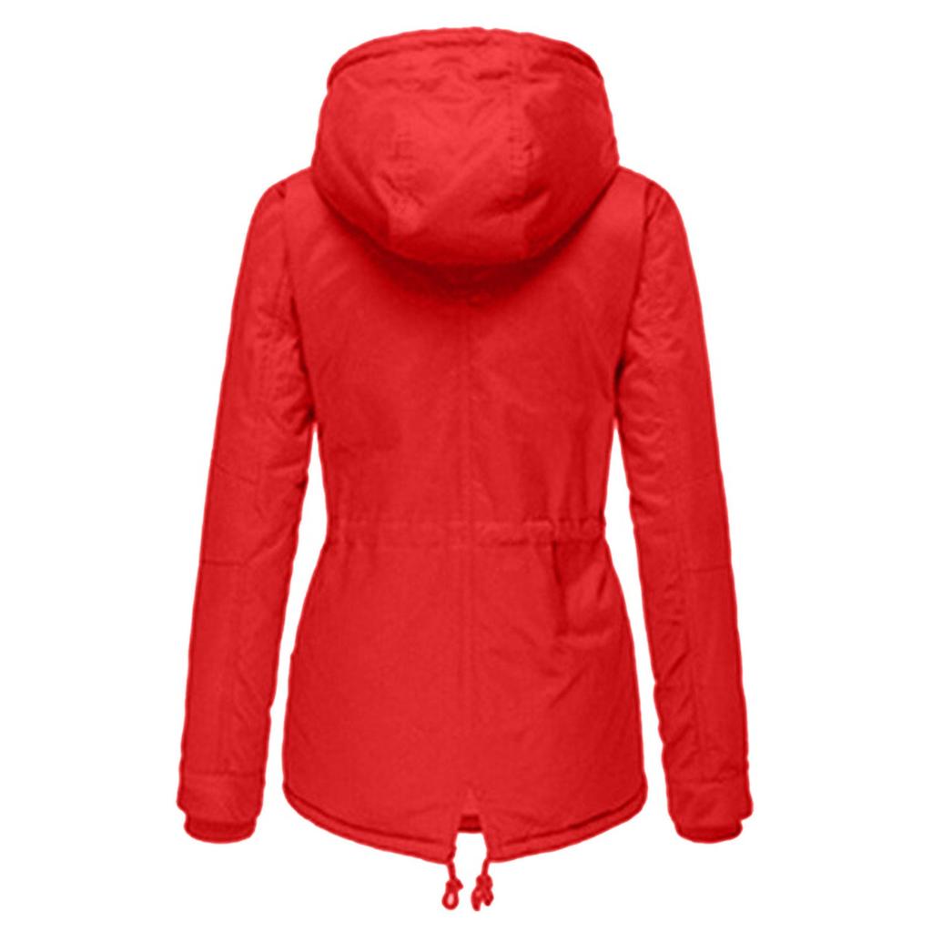 2025 Winter Women's Solid Color Hooded Parka Coat Thick Fleece Lined Cotton Jacket Outerwear