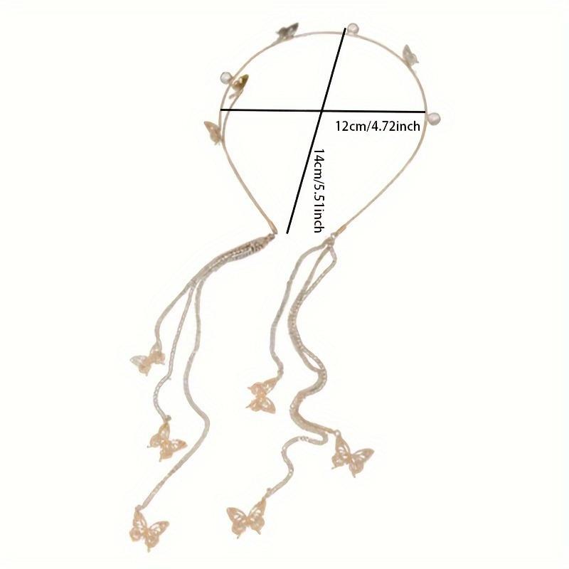 

Металлическая повязка на голову с кисточкой-бабочкой, украшенная искусственным жемчугом - нескользящая повязка для длинных волос, стильный аксессуар для женщин.