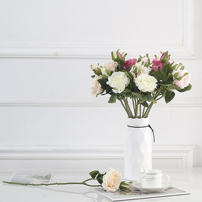 Meizanchen 2 Heads Happy Rose Single Branch Fake Flower Silk Flower Living Room Soft Decoration Indoor Flower Arrangement Simulation Rose Ornament