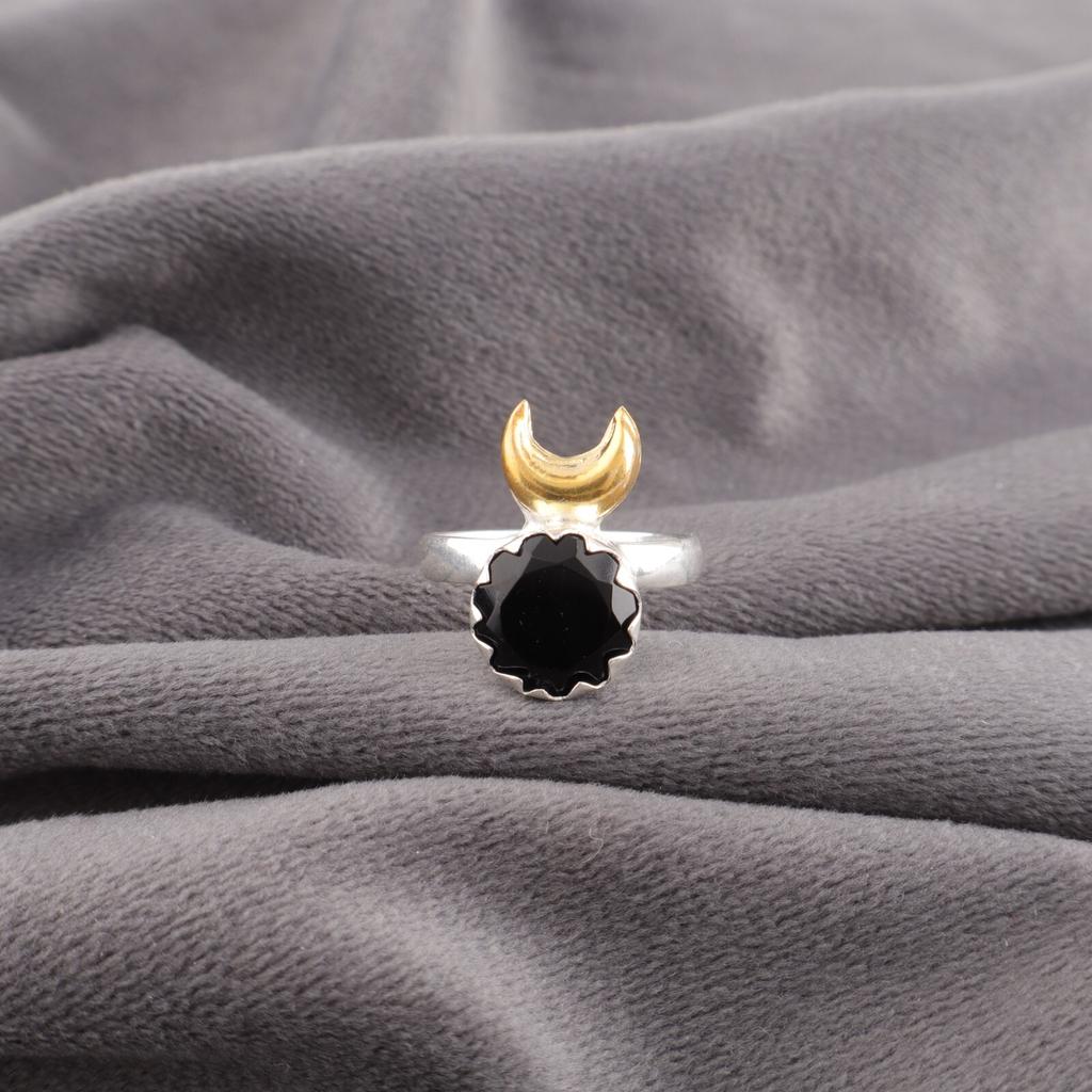 Black Onyx Gemstone 925 Sterling Silver Handcrafted Jewelry Boho Ring For Her RR-58-17