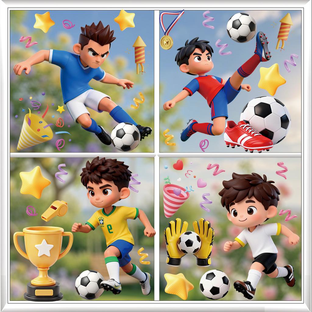 2026 World Cup USA Canada Mexico Boys Sports Static Cling Stickers, Soccer Elements No Trace Decals for Window Storefront Decoration