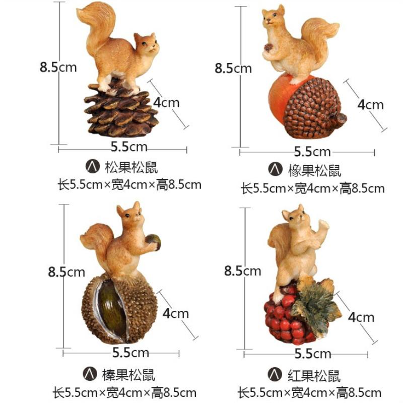 1pcs Mini Cute Resin Squirrel Creative Home Gardening Squirrel Acorn Pine Cone Ornament  Animal Crafts Car Gifts