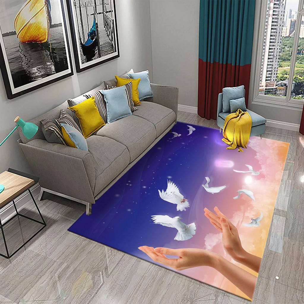 3D White Peace Pigeon Carpet Symbol of Peace Rugs for Bedroom Living Room Decor Floor Welcome Rugs Bathroom Door Non-Slip Rugs