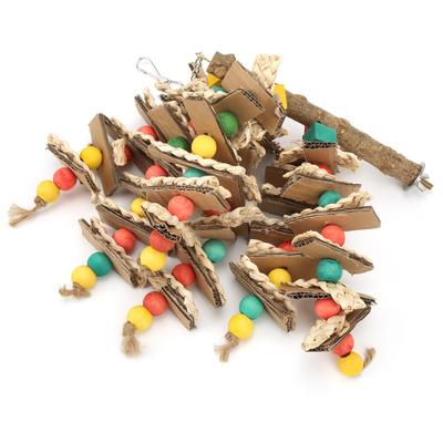 Hanging Bird Bite Toy Corn Husks Natural Wooden Bird Cage Chewing Toy for Parrots African Greys Cockatoos Macaws
