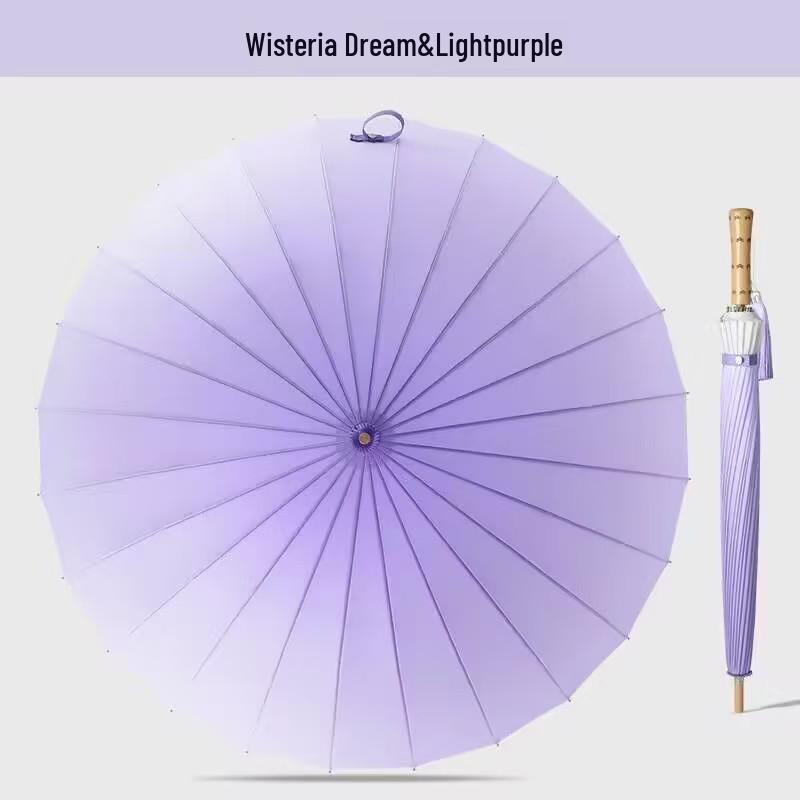 24-Rib Long Handle Windproof Gradient Chinese Style Umbrella, Sun & Rain Protection, Customizable Logo, Reinforced Design