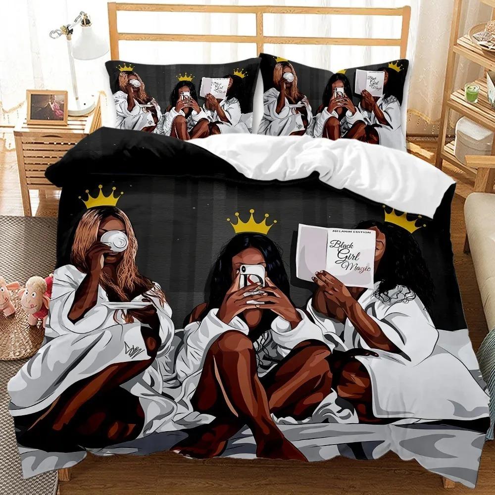 African American Black Girl Duvet Cover SetBlack Girl Magic Bedding Set3D Comforter CoverBirthday Gift for Black Women Girls