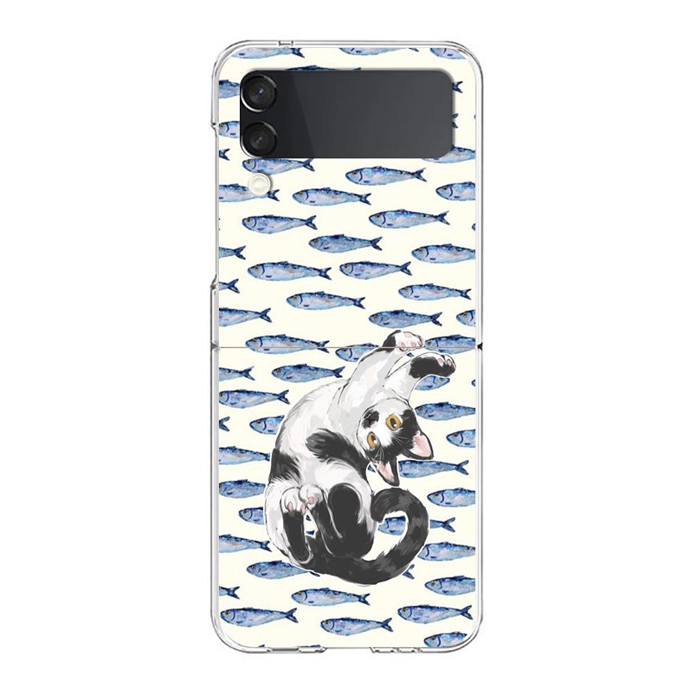 Transparente Handyhülle für Samsung Galaxy Z Flip 3 4 5 6 7 Harte Falt-PC Z Flip3 Flip4 Hülle Sardinen Wasserprodukt