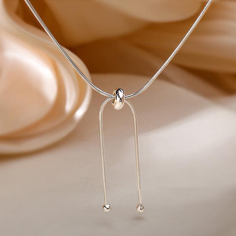 Round Bead Adjustable Necklace Female Simple Fringed Pendant Mori Students Two Wearing Choker Collarbone Chain Neck Chain