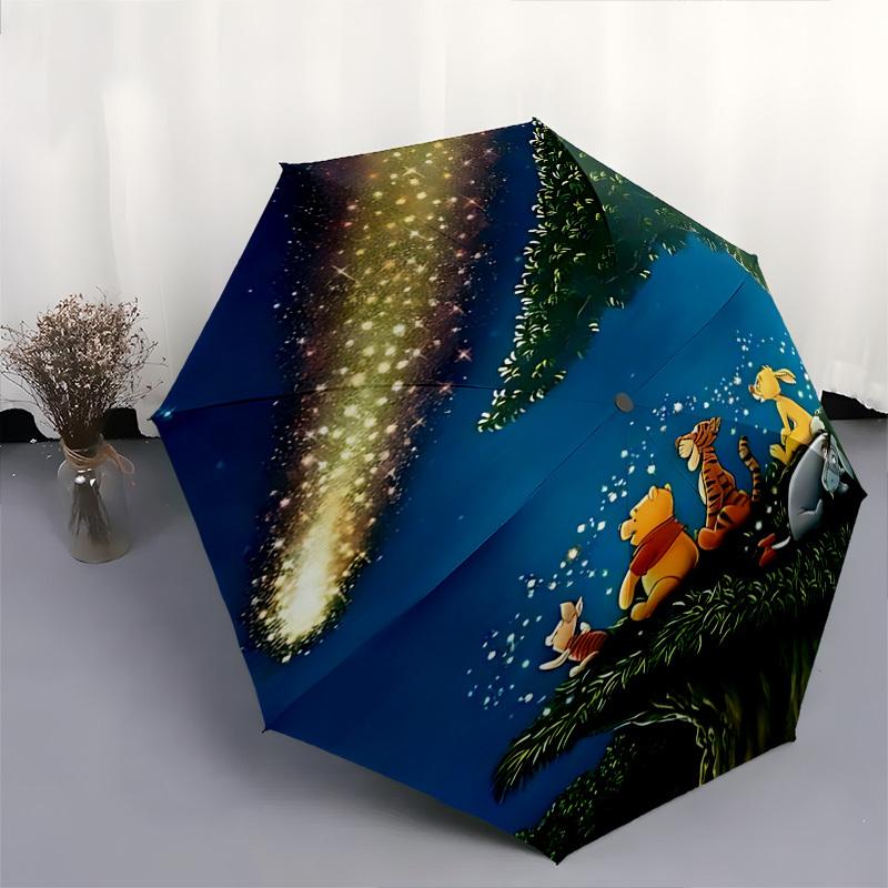 Winnie-the-Pooh, Night Sky Themed Automatic Opening and Closing Umbrella, Brightly Colored 8-rib Portable Umbrella, Suitable for Men and Women, A Perf
