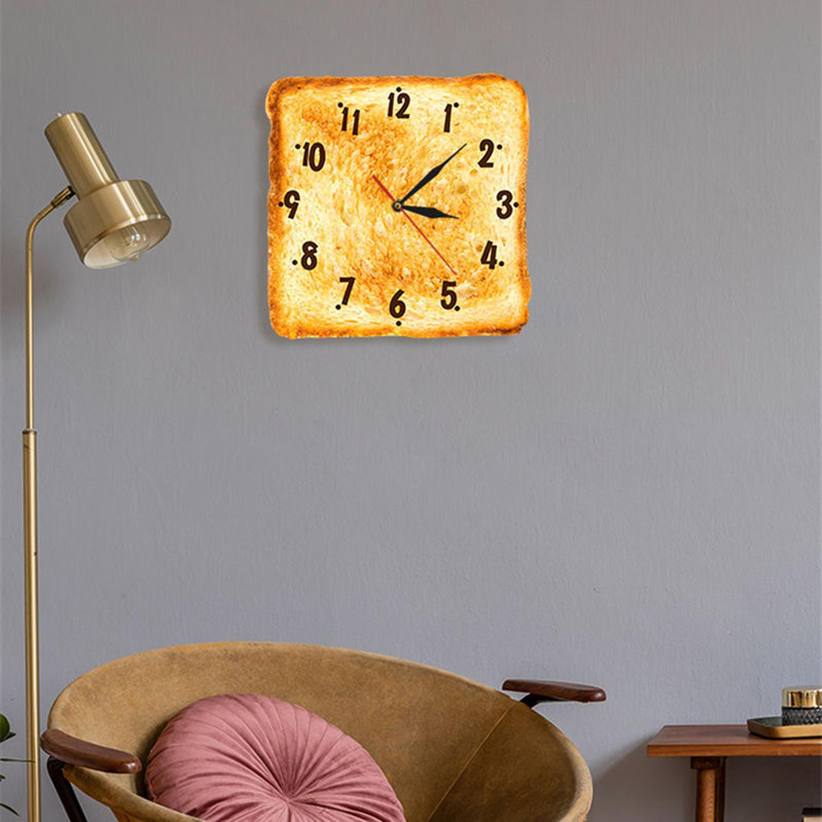 

Toasted Bread Wall Clock, Silent 12 inch Arabic Numerals Decoration Art Non Ticking Quartz