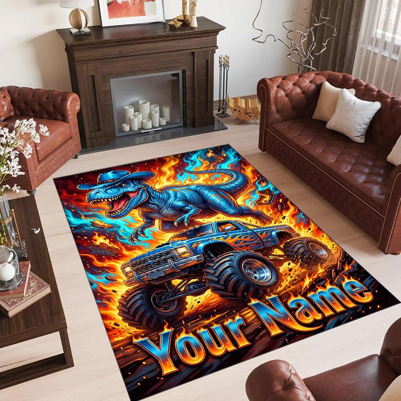 Truck Theme Crystal Velvet Rug Personalized Custom Name Text Soft Floor Mat Home Decor