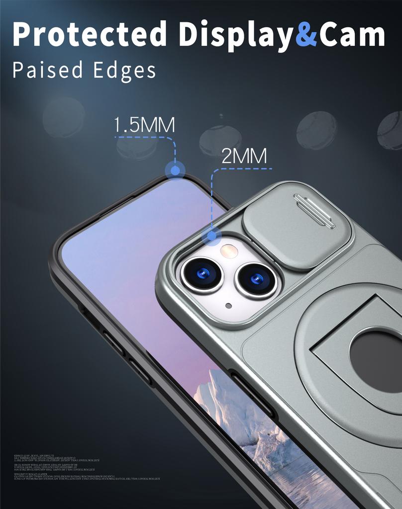 Luksusowe Wojskowe Magnetyczne Przesuwane Etui Ochronne na Aparat Dla iPhone 16 15 14 13 12 11 Pro Max Plus X XS XR SE 8 7 Pokrowiec ze Stojakiem Pierścieniowym