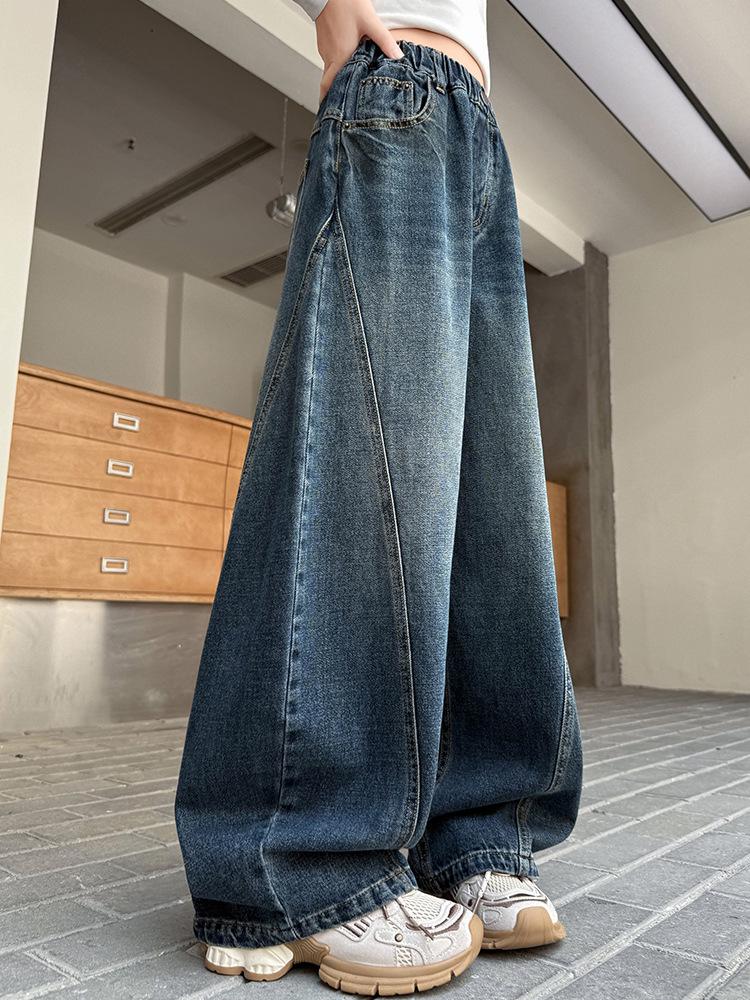 Girls' Trendy Spring/Autumn Wide-Leg Jeans: 2025 Fashionable Scimitar Workwear Pants