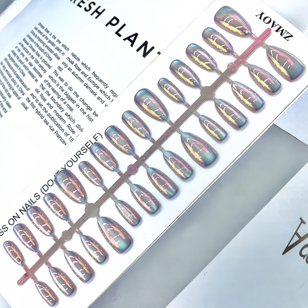 Aurora Cat-Eye Gradient Blush Electroplated Nail Tips