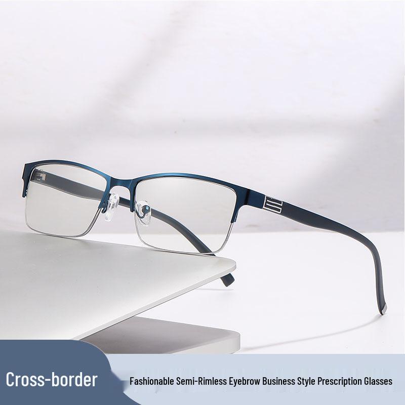 

Color-Changing Men s Classic Half-Frame Myopia Glasses No Degree, Anti-Blue Light