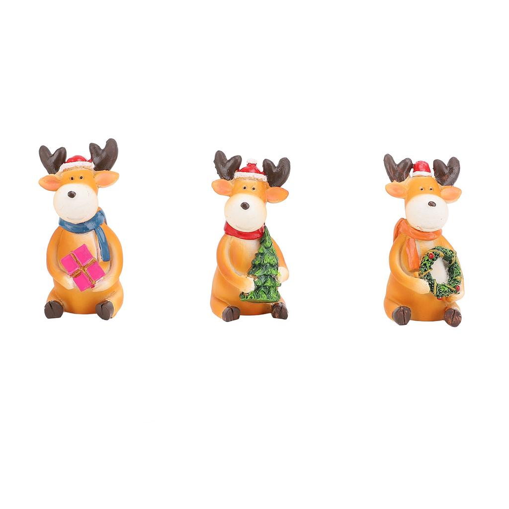 Xmas Reindeer Ornament Resin Statue Cartoon Cute Elk Figurine Tabletop Desktop Ornament