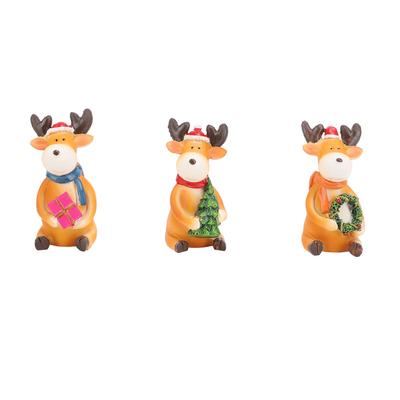 Xmas Reindeer Ornament Resin Statue Cartoon Cute Elk Figurine Tabletop Desktop Ornament