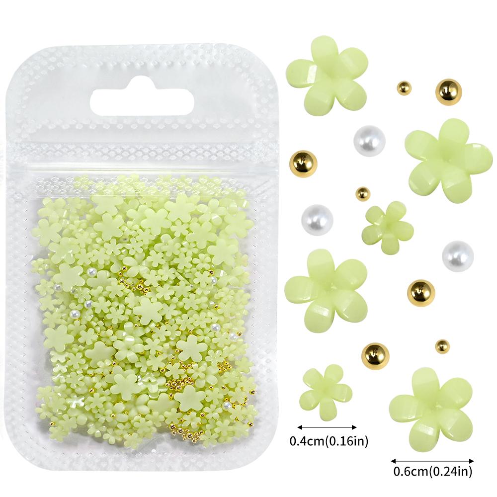3D White Acrylic Flower Nail Art Decorations Mix Gold/Peal Beads 5G/Bag Resin Blossom Flower Nail Charms  4/6Mm Nail Accessories