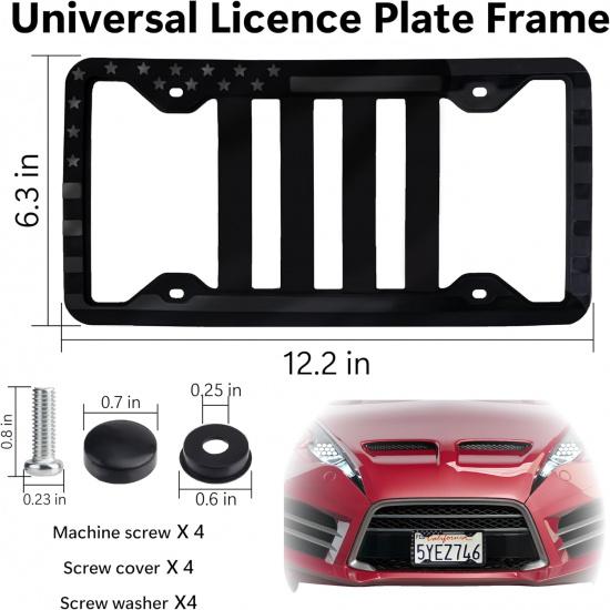 Silicone License Plate Frame, Black American Flag License Plate Frame, Rubber Licence Plate Frame Holder, 3D Stars And Stripes USA Flag Front Rear