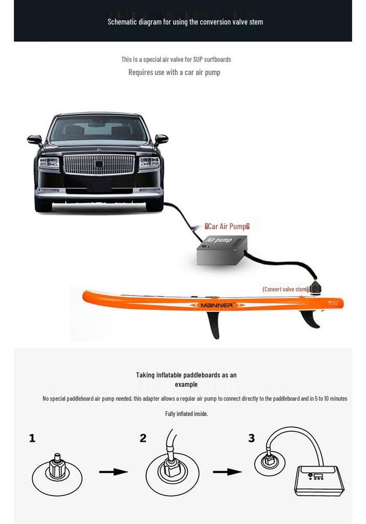 SUP Paddleboard Luftventiladapter für Autopumpe Schlauchboot/Kajak Düse