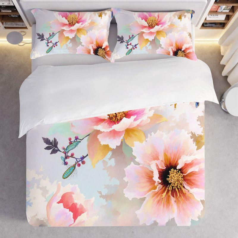 3-Piece Bedding Pillowcase Quilt Cover Set Pink Peony 2D Digital Printing Suitable For Bedroom Dormitory Decoration