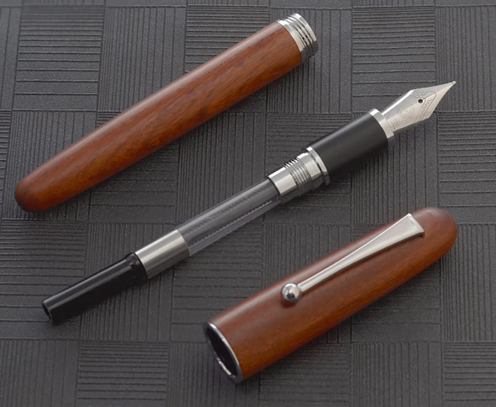 Gullor Natural Wood Fountain Medium Ink Screw Silver Clip Pen, Nib, Converter, Cap,