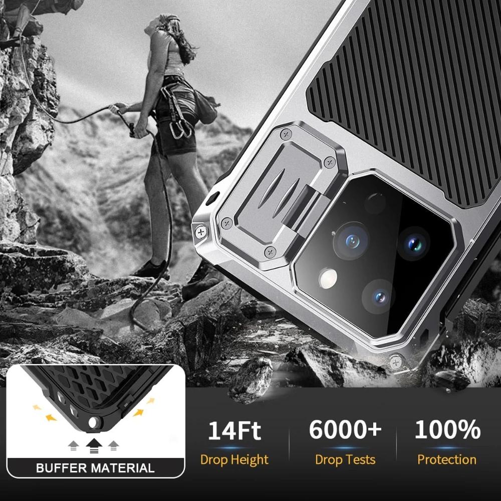 For IPhone 14 Pro Max 15 16 Plus Aluminum Metal Armor Magnetic Phone Case Lens Stand Screen Protect Heavy Duty Shockproof Cover
