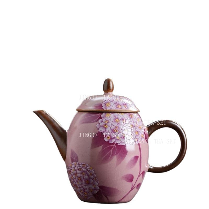 140ml Pink Teapot Embroidered Ceramic Teapot Chinese Household Tea Pot Small Capacity Kung Fu Tea Set Tea Ceremony Accessories