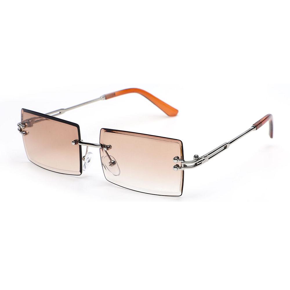 Retro Fashion Sunglasses Frameless Rectangle Gradient UV400 Women Summer Travel Metal Rimless