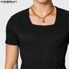 INCERUN Summer Men Square Collar Texture Fitted Casual T-shirts Tops Undershirts