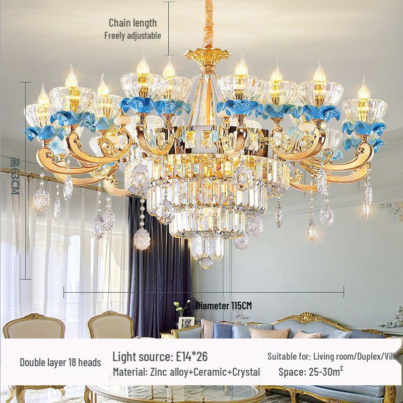 Luxury European Crystal Chandelier, French Ceramic Design for Living Room or Restaurant