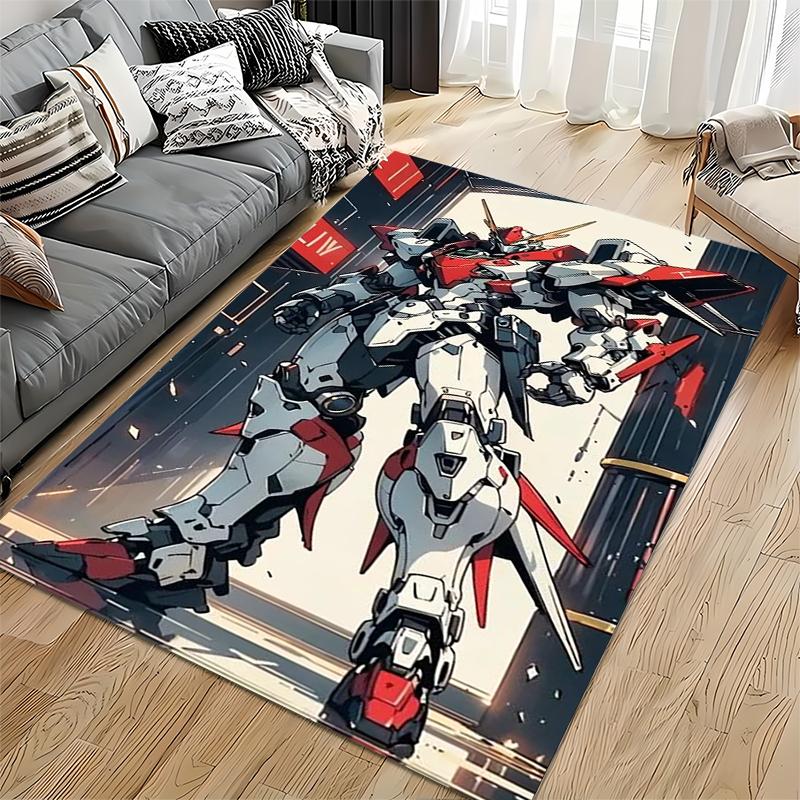 "Roboter Mecha Design Teppich mit futuristischer roter und weißer Kunst" Geeignet für die Verwendung als Antirutsch für Wohnzimmer, Schlafzimmer, Sofas
