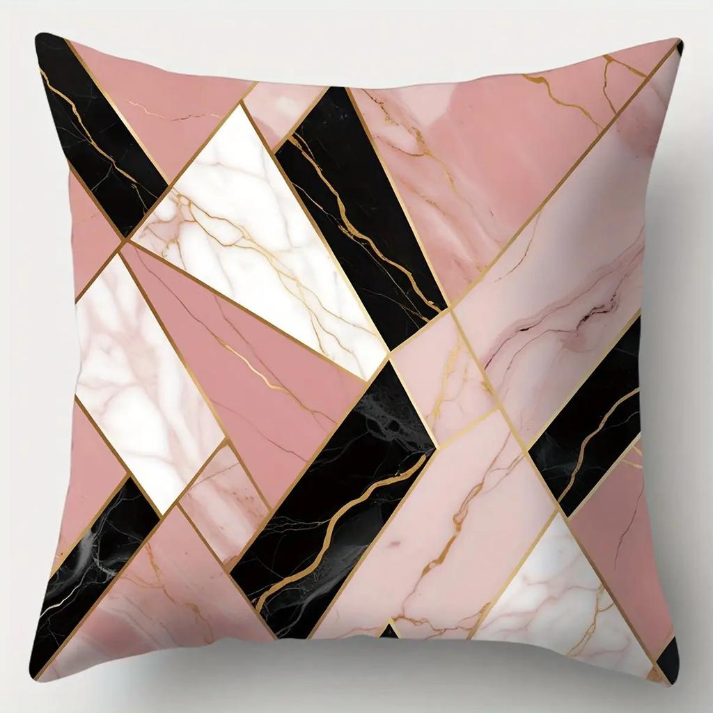 4Pcs Modern Marble Theme Digital Printing Pillow Cover Short Plush Suitable Living Rooms Bedrooms Sofas Throw Cushion Cover