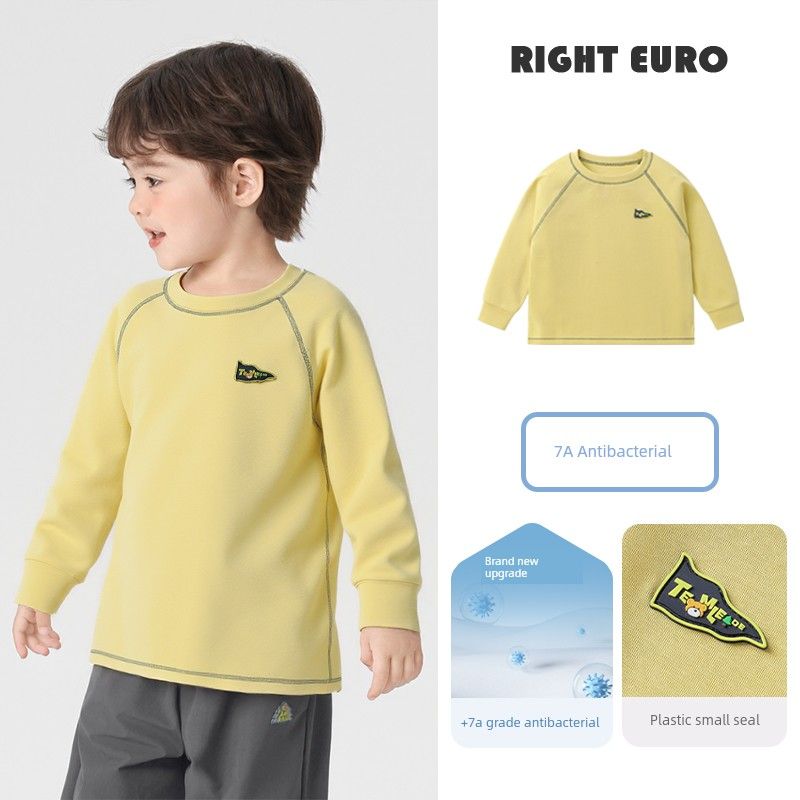 Right European Style Boys' Mountain Series Simple Antibacterial Long-Sleeve T-Shirt, New Autumn Children's Top for Boys, Spring and Autumn Style