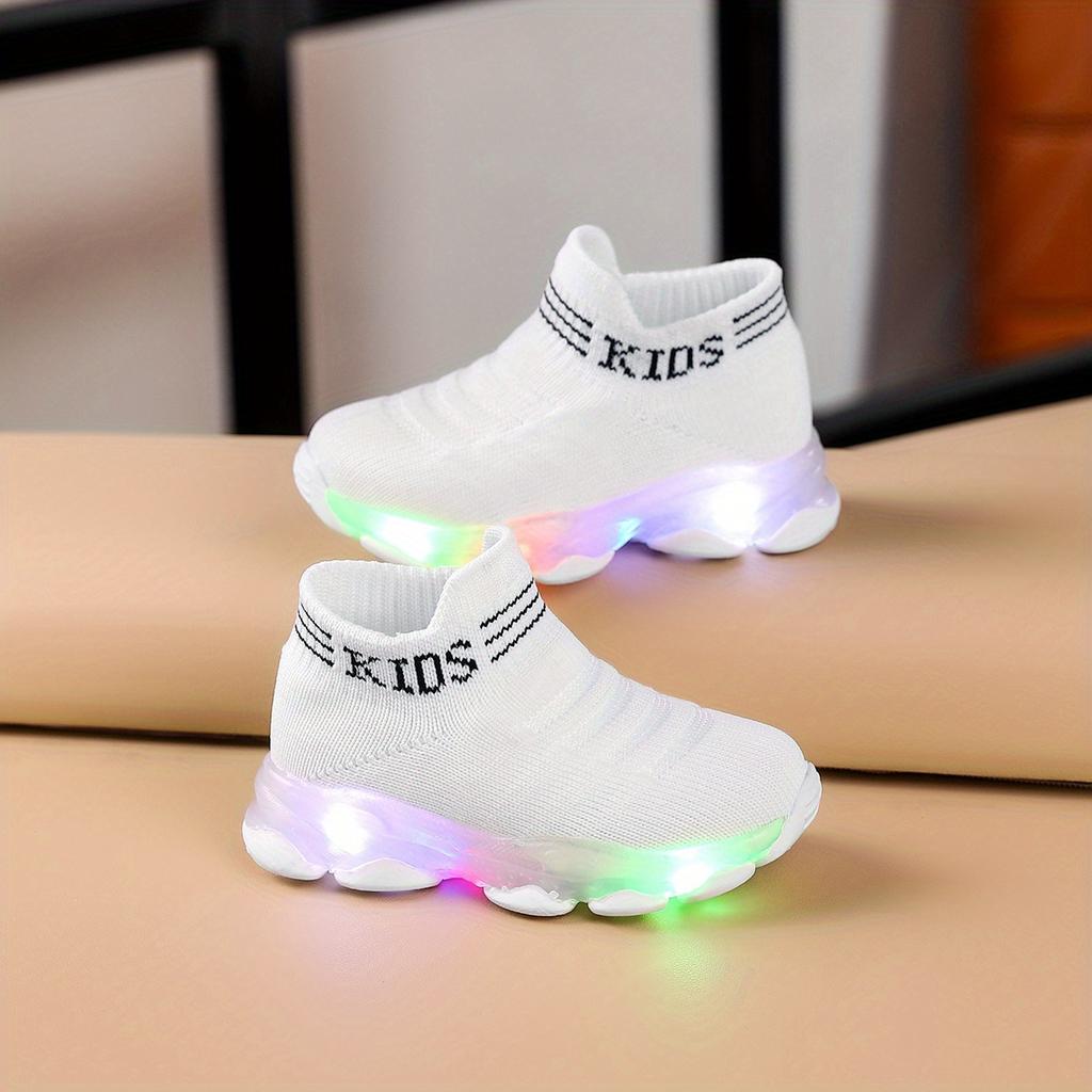 LED Light-Up Slip-Resistant Sneakers & - Breathable Fabric Walking Shoes with Cute Patterns EVA Sole & Button Battery Powered - Casual Shoes