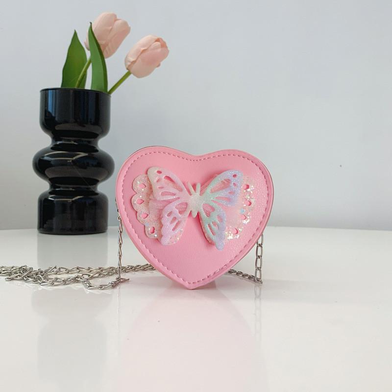 Butterfly Out Hollow Decoration Heartshaped Leather Children Shoulder Bag