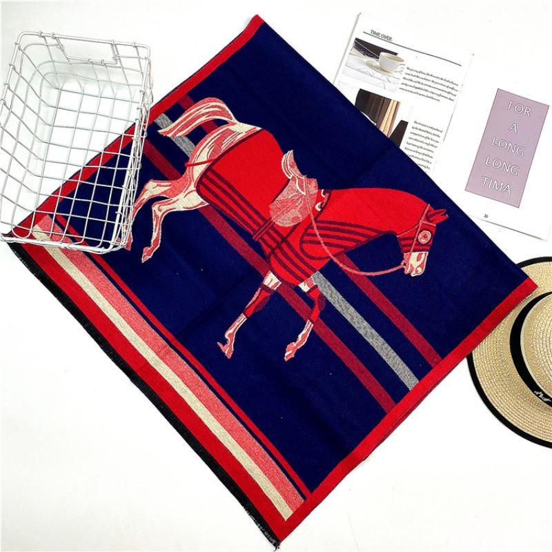 Autumn new imitation cashmere women's scarf, winter long jacquard horse double-sided warm and cold shawl