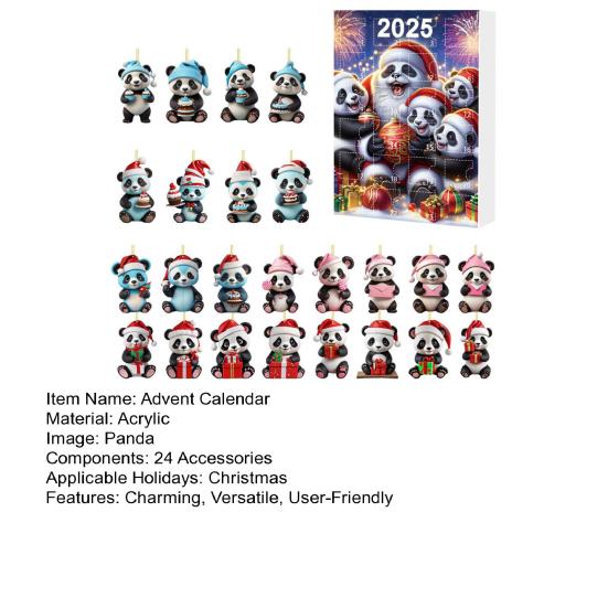 2025 Panda Adventskalender med 24 Panda-pynt Barnas Juleferie Nedtellingskalender Juletrepynt